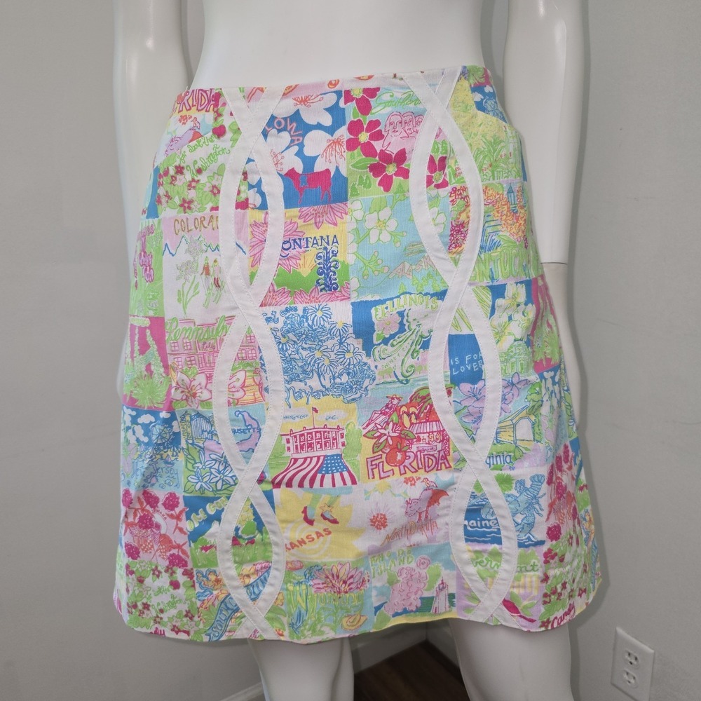 Lilly Pulitzer Roslyn Mini Skirt Size 6 State Of Mind States Faux Patchwork Prep